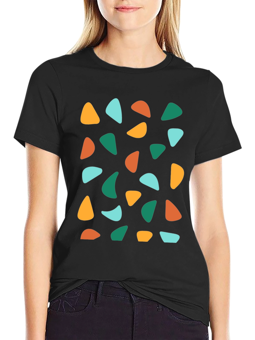 Retro Geometric Print Crew Neck T-Shirt
