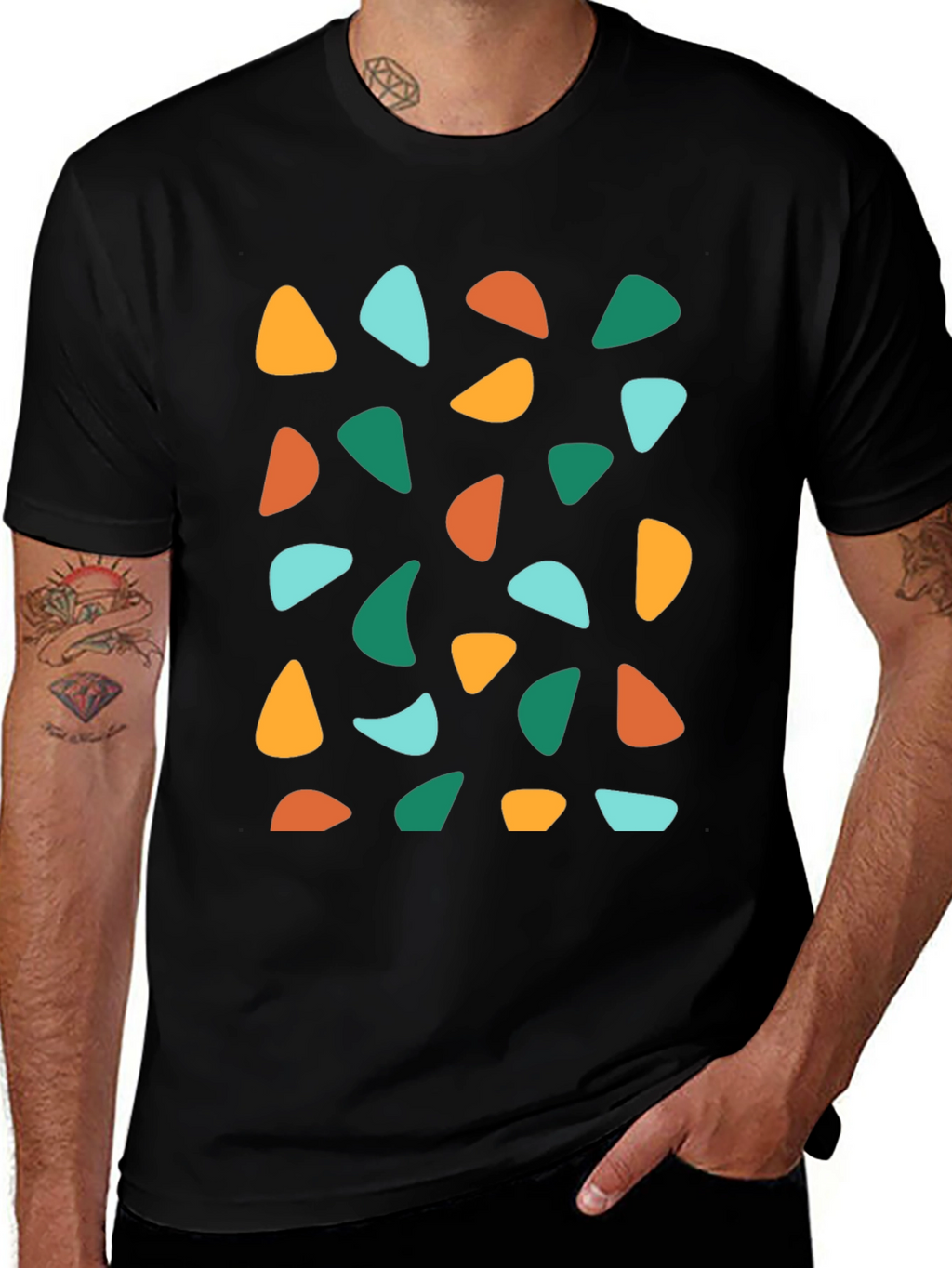 Retro Geometric Print Crew Neck T-Shirt