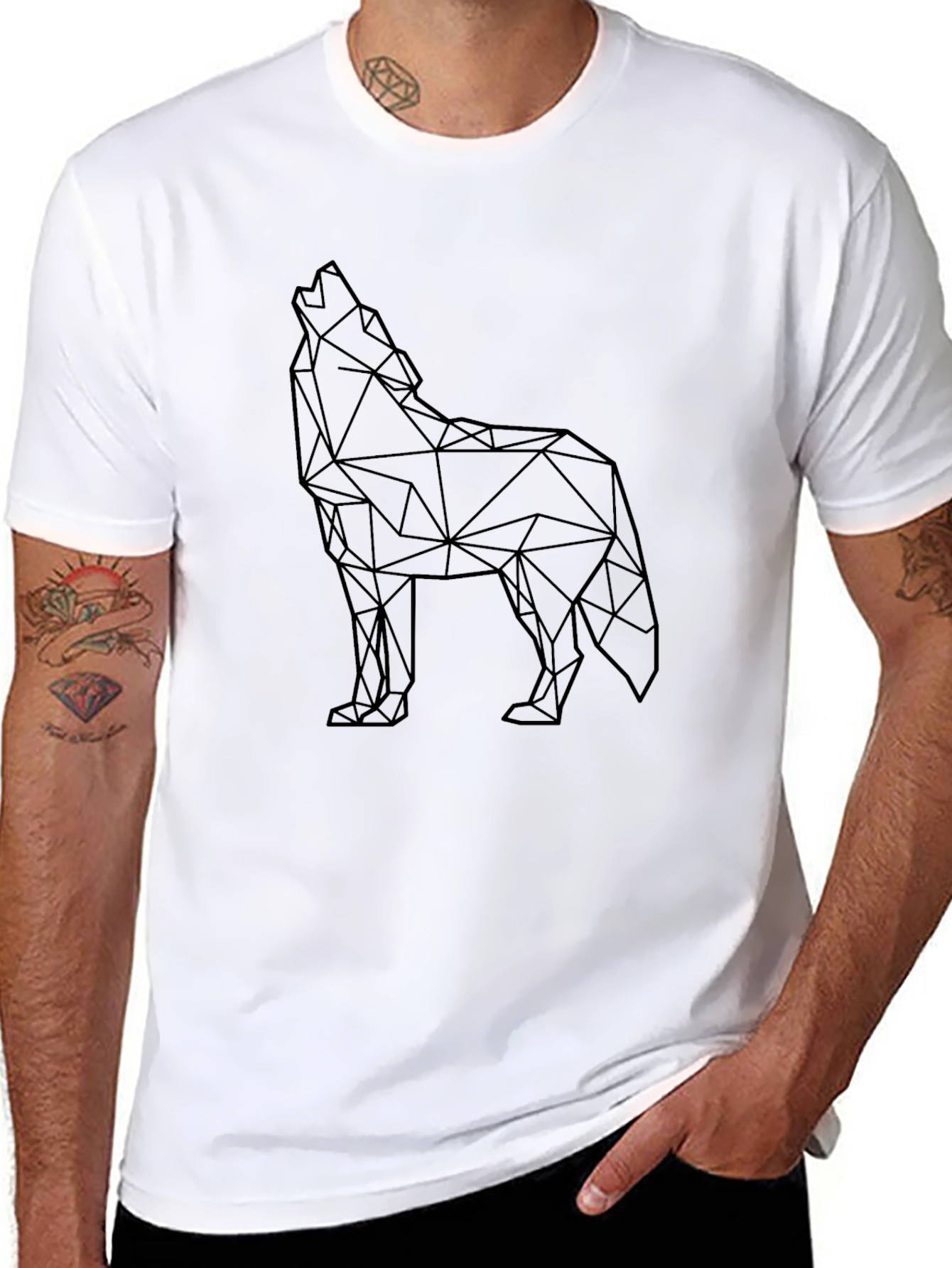 Geometric Wolf Graphic Tee - Modern Black T-Shirt