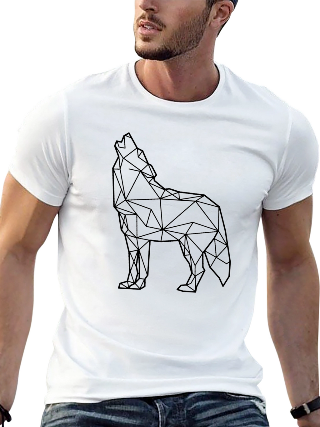 Geometric Wolf Graphic Tee - Modern Black T-Shirt