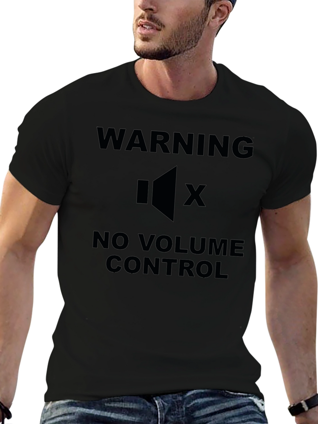 Warning No Volume Control Black Graphic T-Shirt