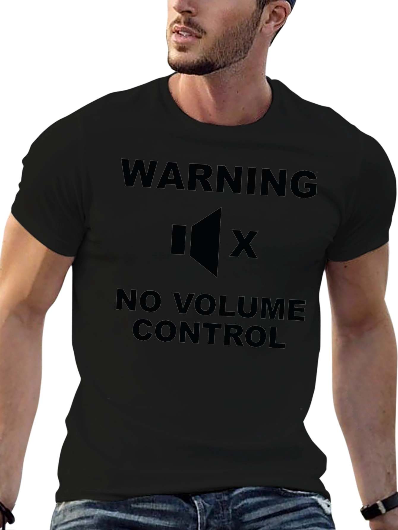 Warning No Volume Control Black Graphic T-Shirt