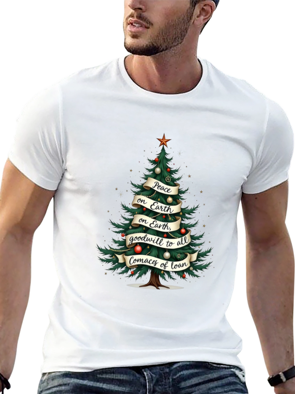 Christmas Tree Peace on Earth Graphic T-Shirt