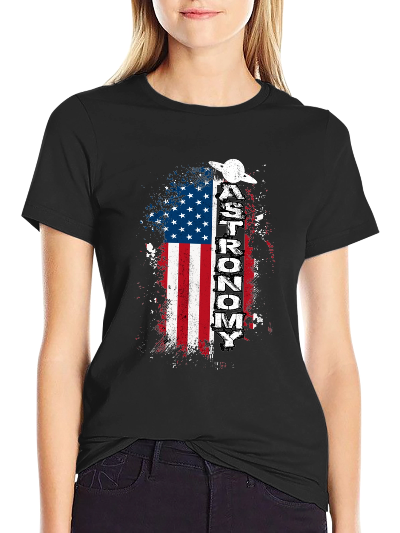 Astronomy American Flag Graphic T-Shirt