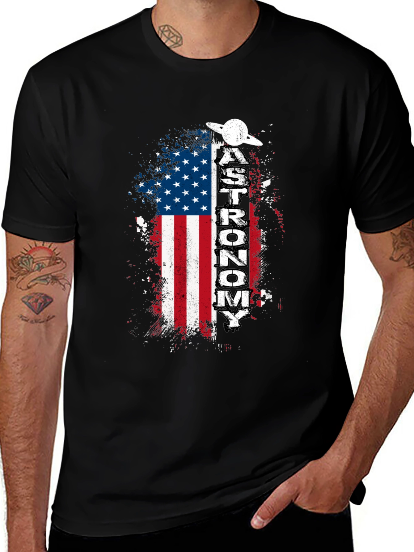 Astronomy American Flag Graphic T-Shirt