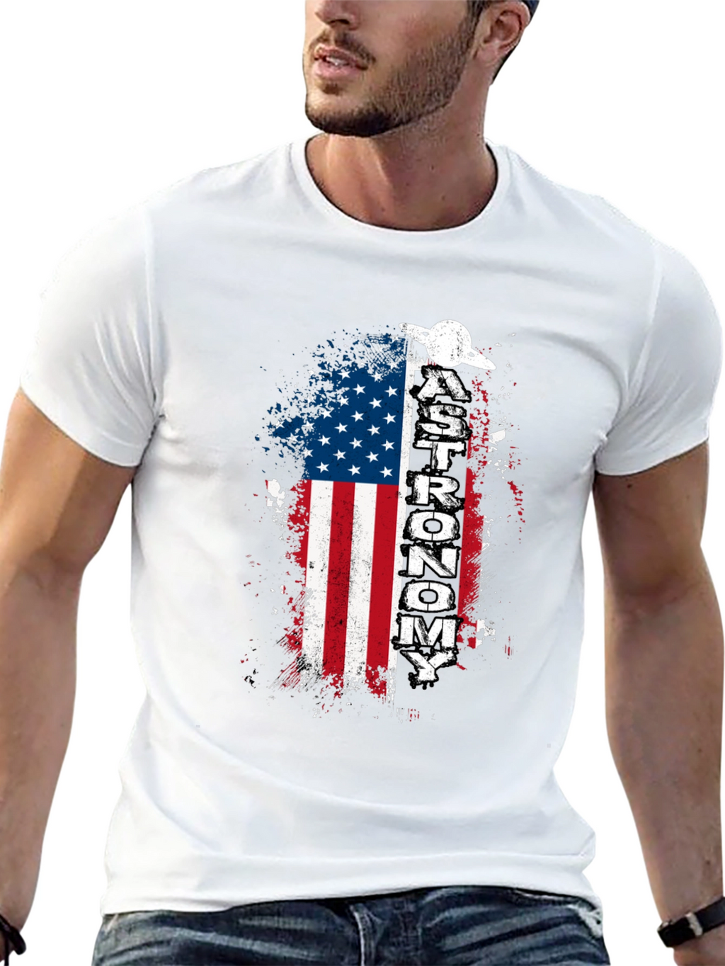Astronomy American Flag Graphic T-Shirt
