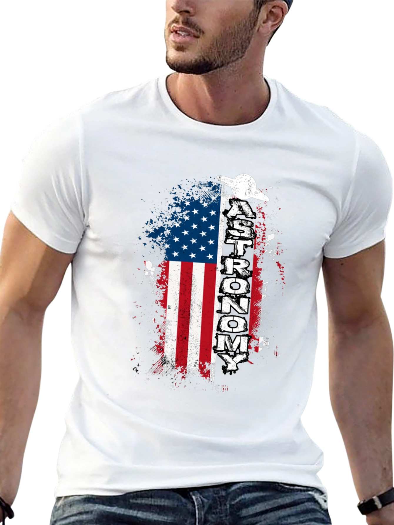 Astronomy American Flag Graphic T-Shirt