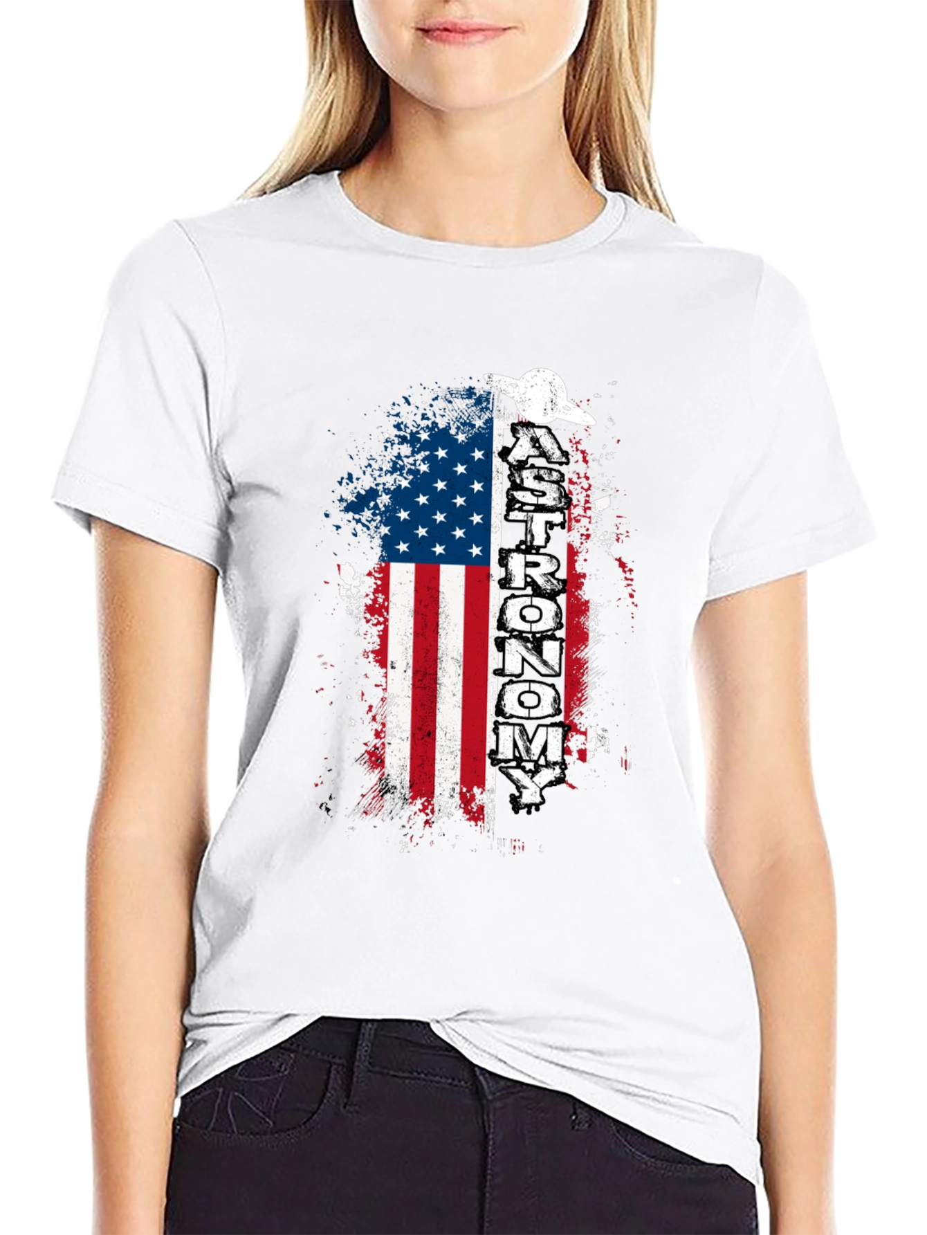 Astronomy American Flag Graphic T-Shirt