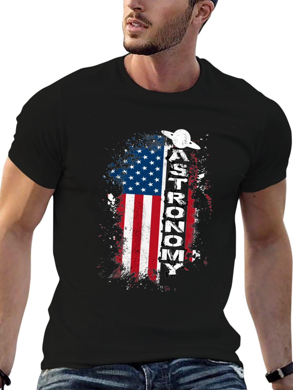 Astronomy American Flag Graphic T-Shirt