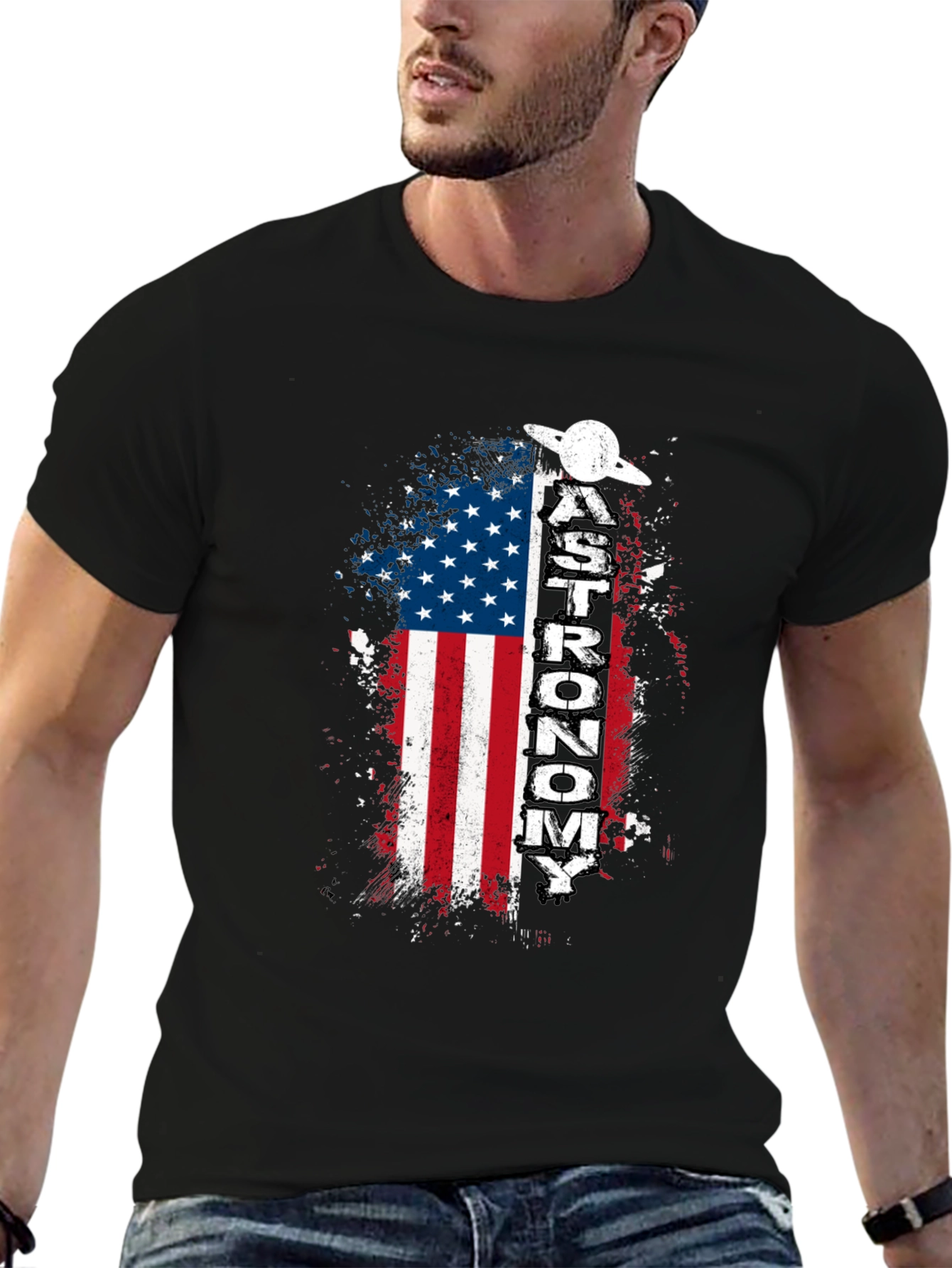 Astronomy American Flag Graphic T-Shirt