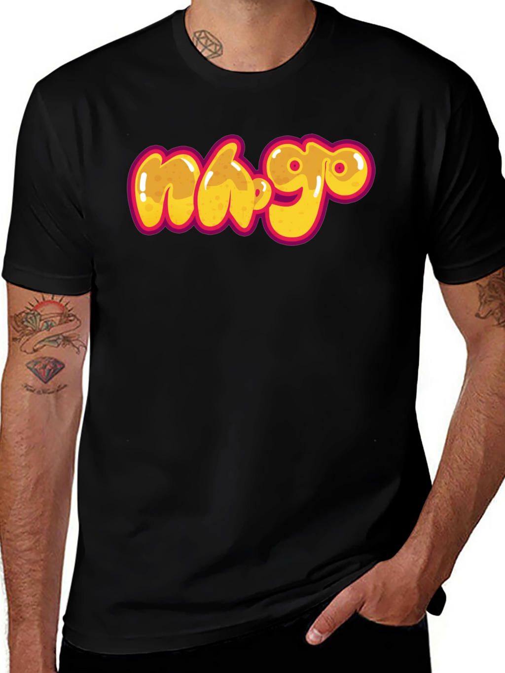 Black Graphic Tee - Cartoon Graffiti Style Print