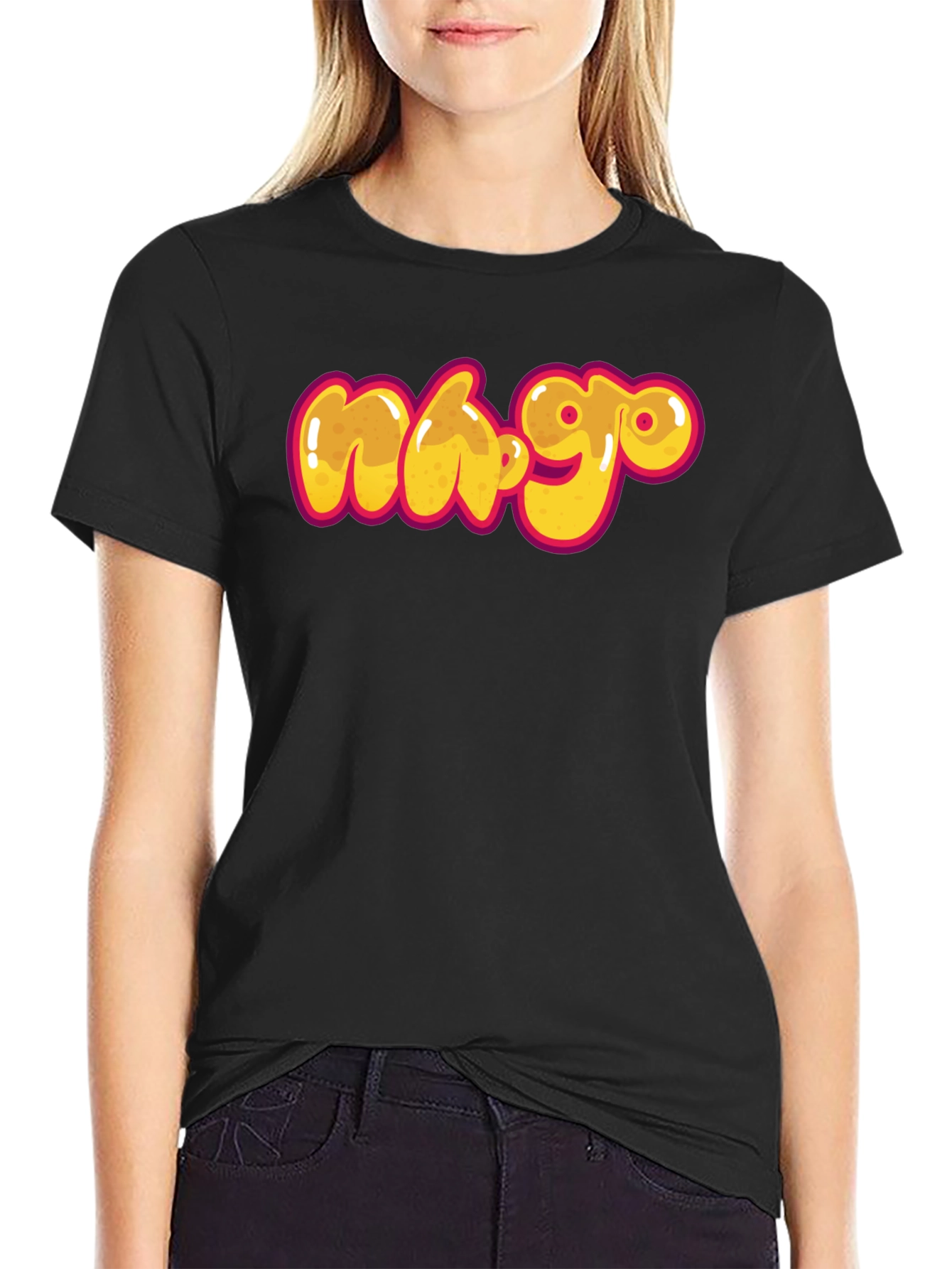 Black Graphic Tee - Cartoon Graffiti Style Print