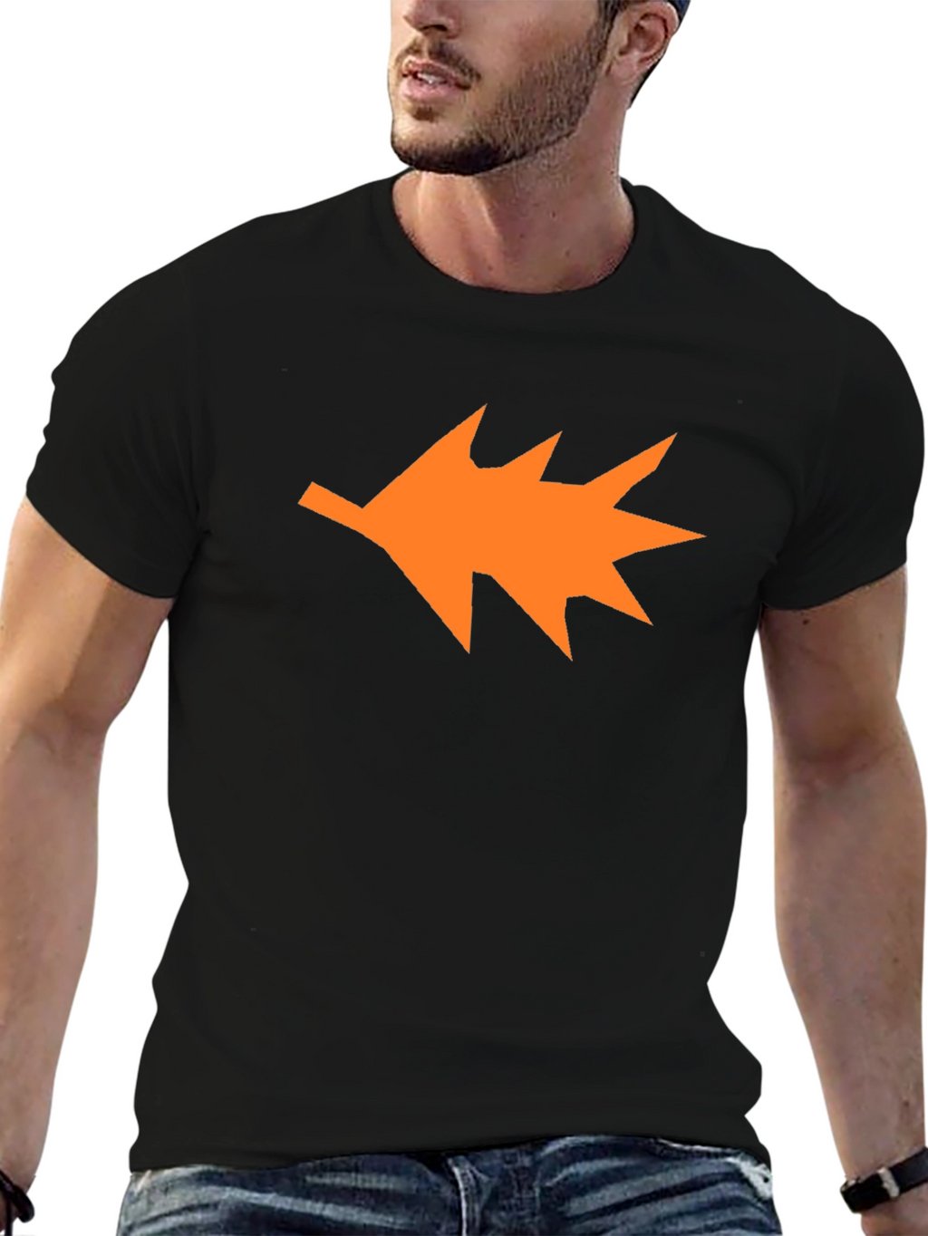 Orange Leaf Graphic Black T-Shirt