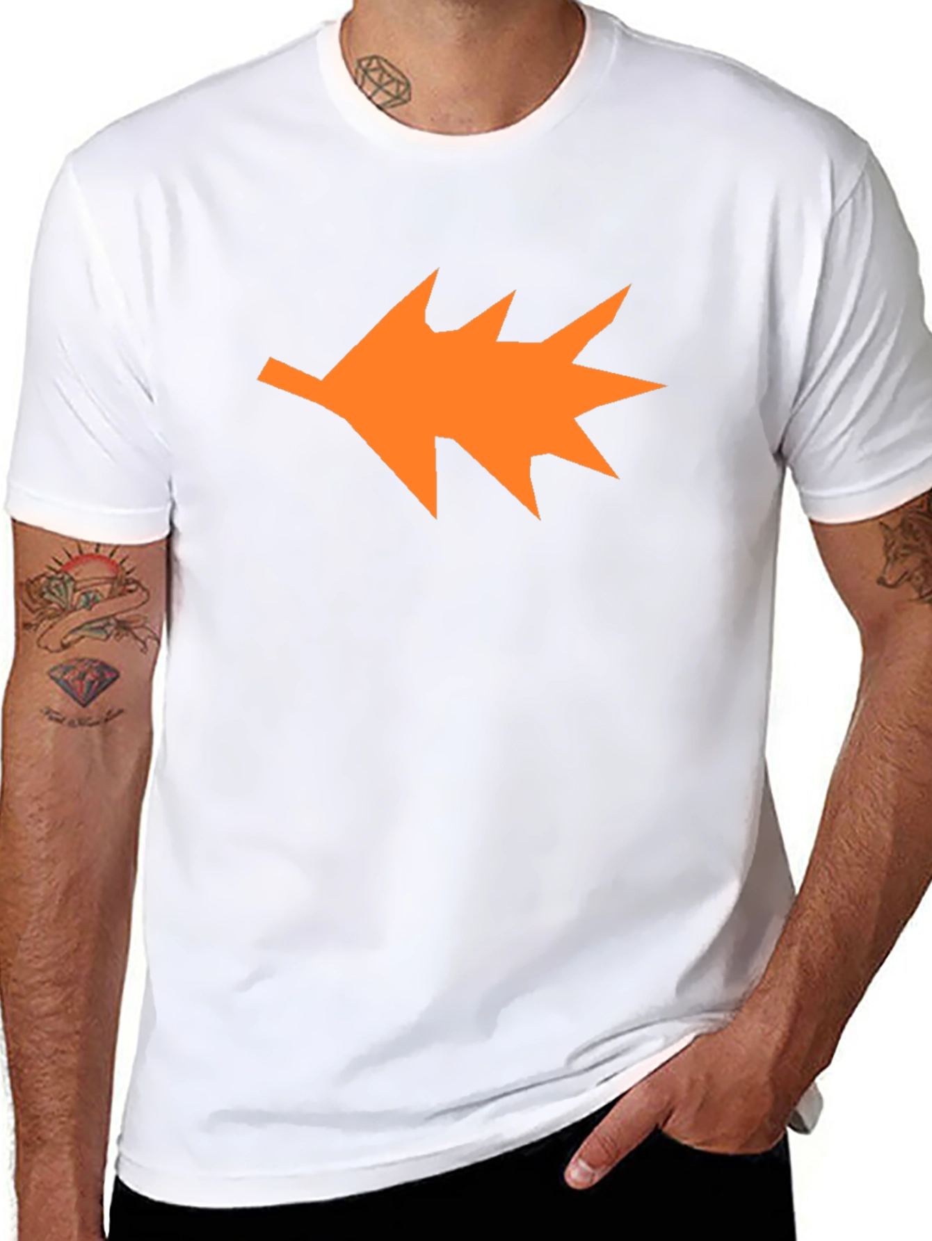 Orange Leaf Graphic Black T-Shirt