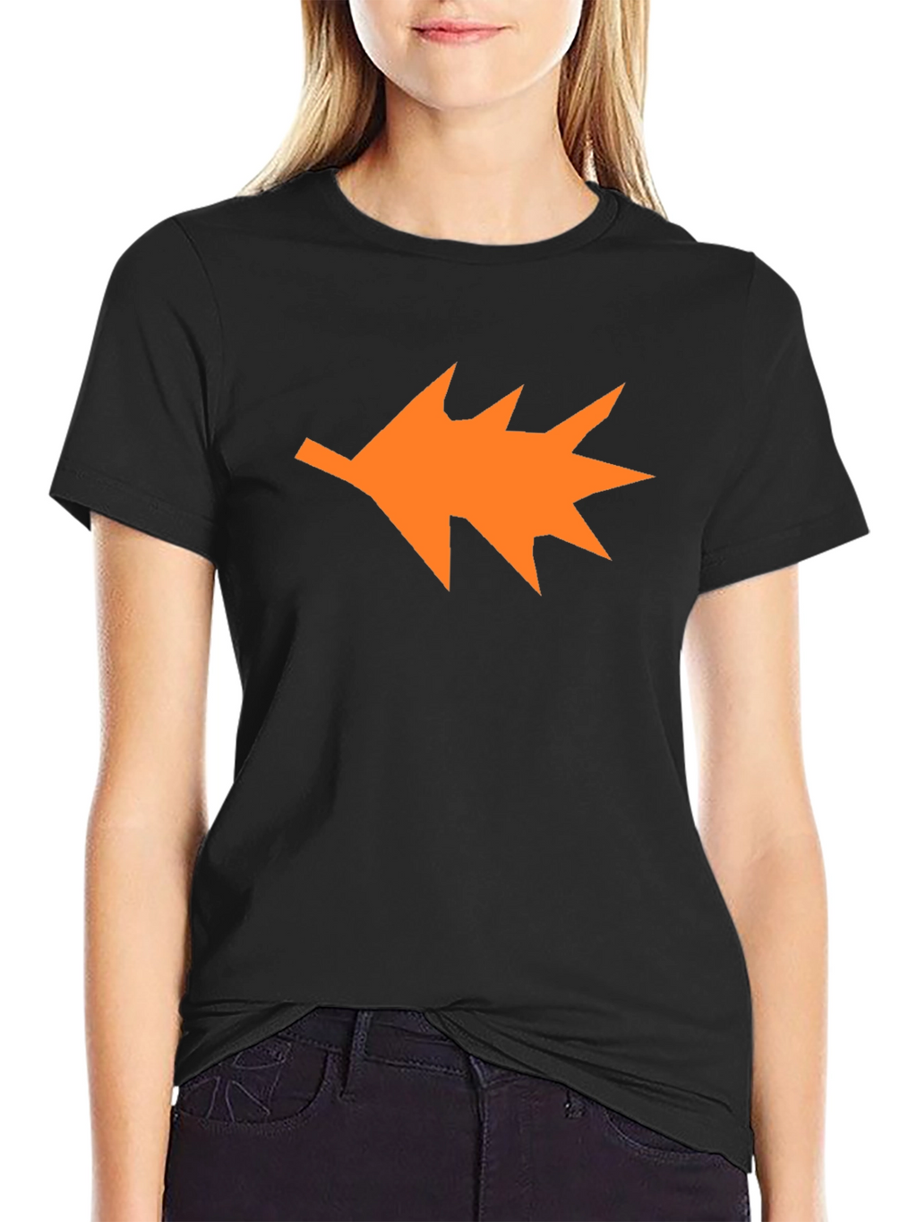 Orange Leaf Graphic Black T-Shirt