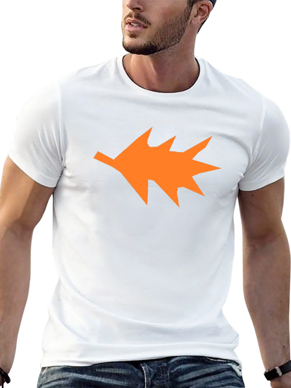 Orange Leaf Graphic Black T-Shirt