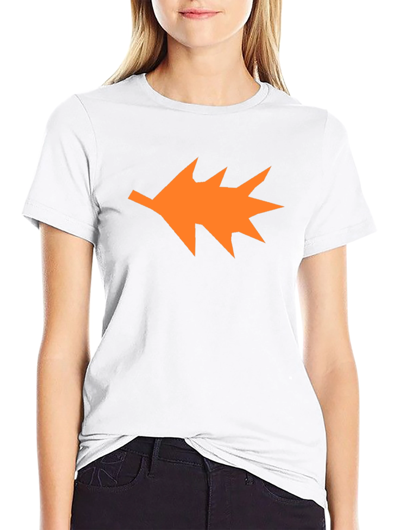 Orange Leaf Graphic Black T-Shirt