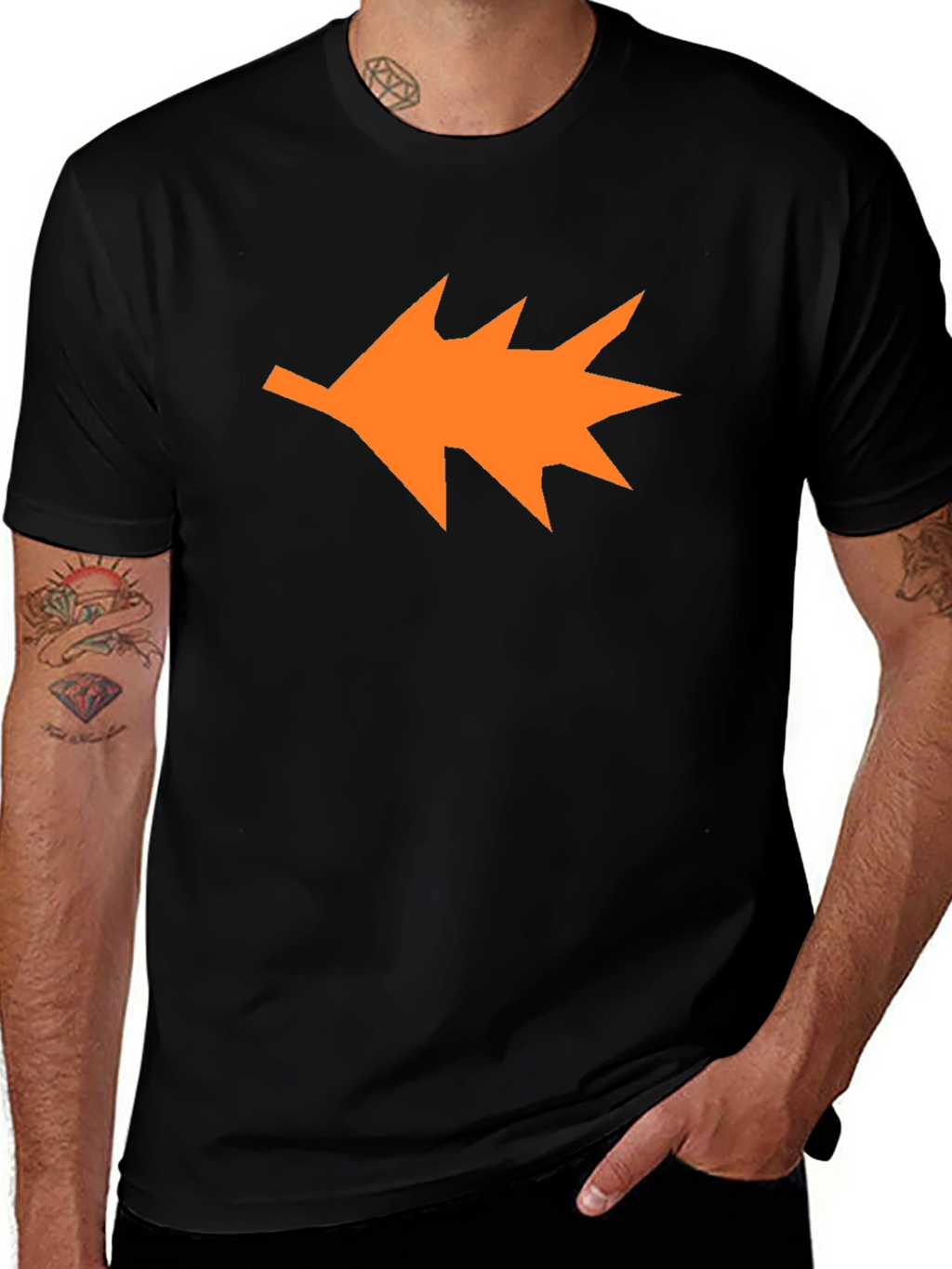 Orange Leaf Graphic Black T-Shirt