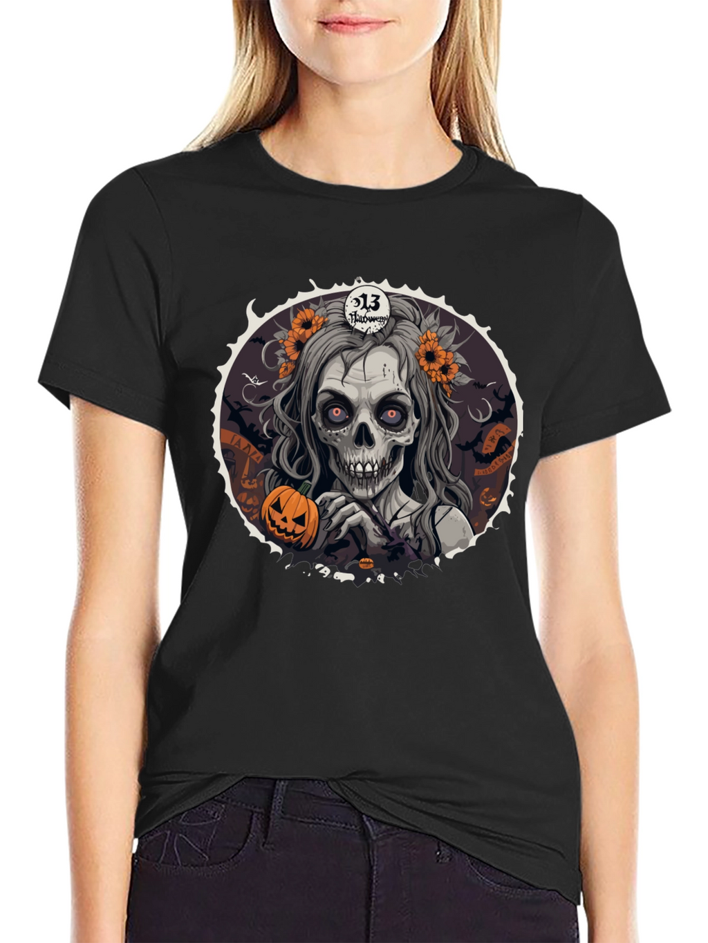 Halloween Zombie Woman Graphic T-Shirt
