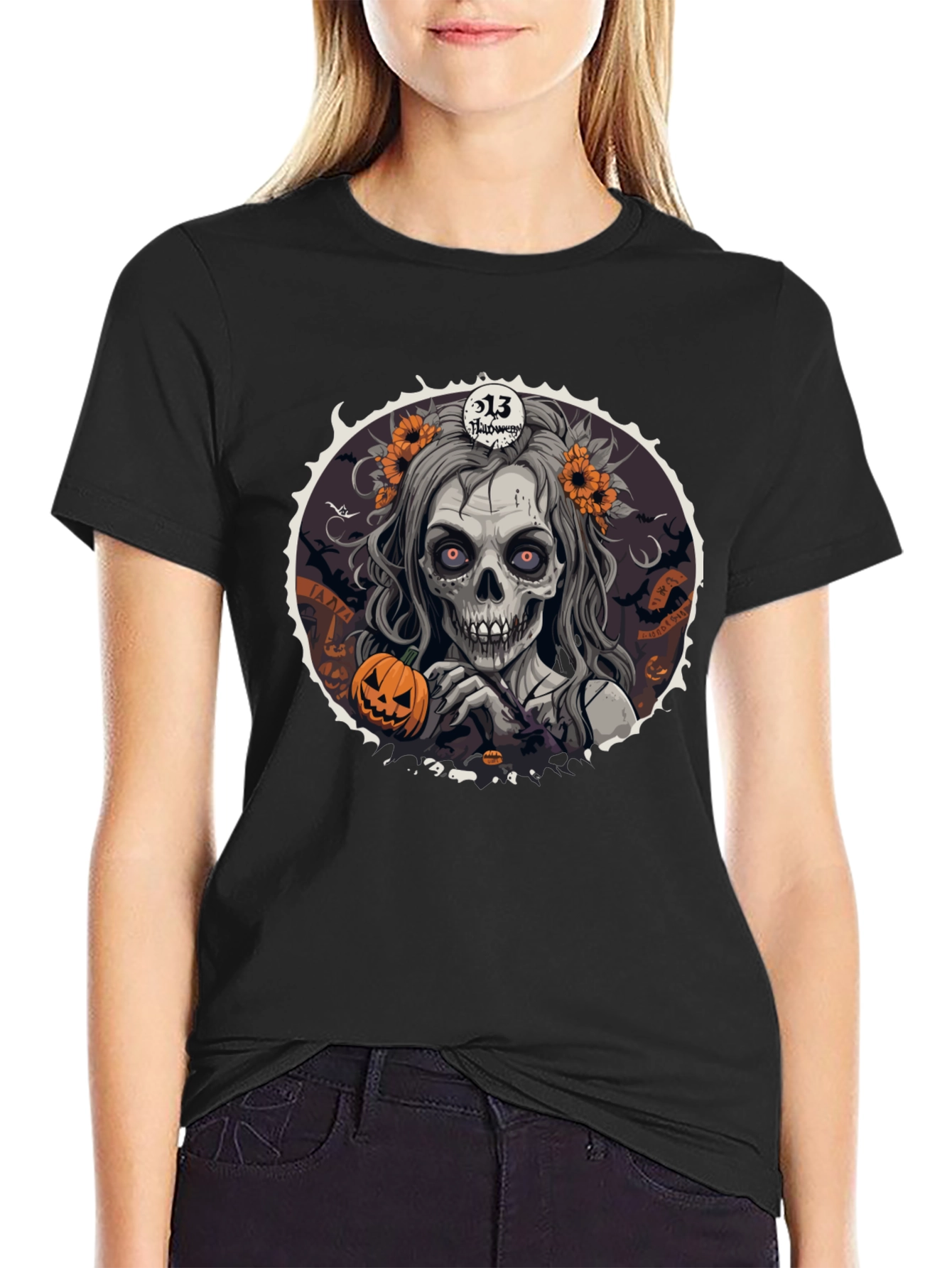 Halloween Zombie Woman Graphic T-Shirt