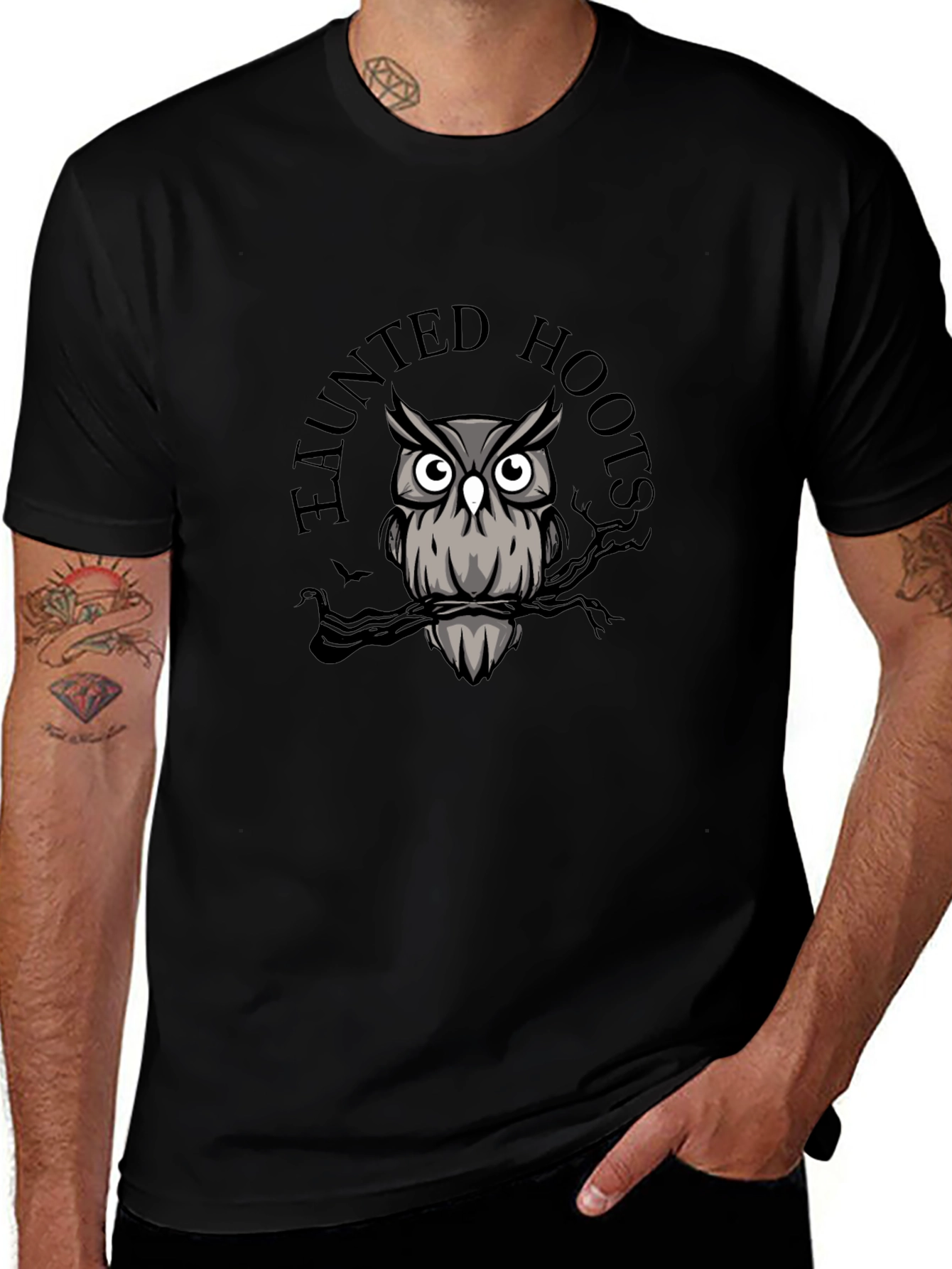 Haunted Hoots Owl Graphic Print Black T-Shirt