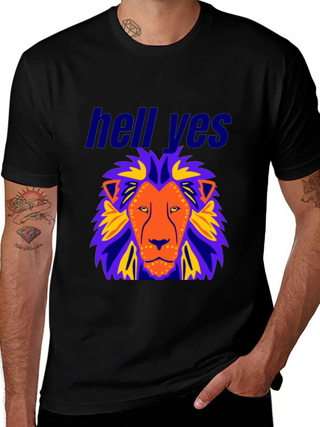 Lion Graphic Black T-Shirt - Hell Yes Design