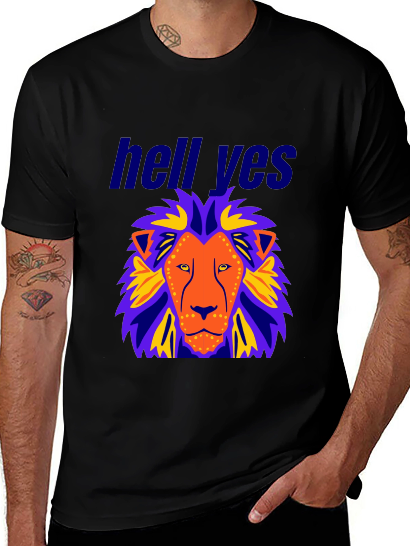 Lion Graphic Black T-Shirt - Hell Yes Design