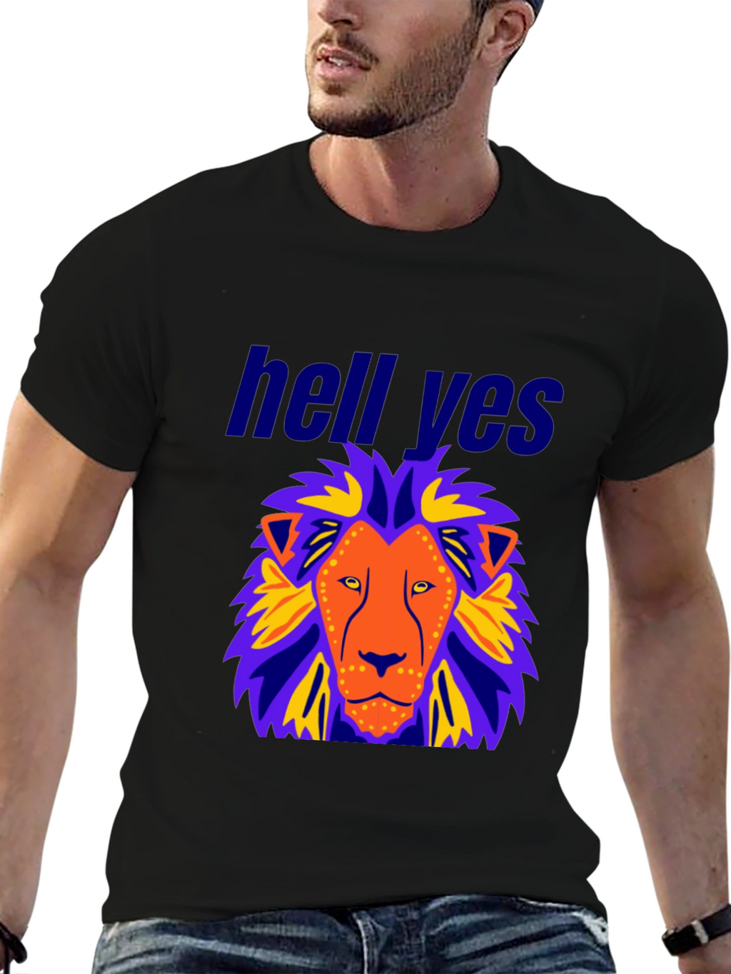 Lion Graphic Black T-Shirt - Hell Yes Design