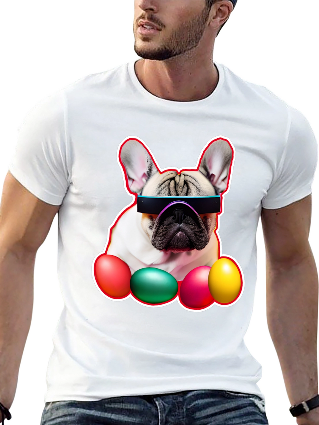Cool Dog with Easter Eggs Graphic Tee