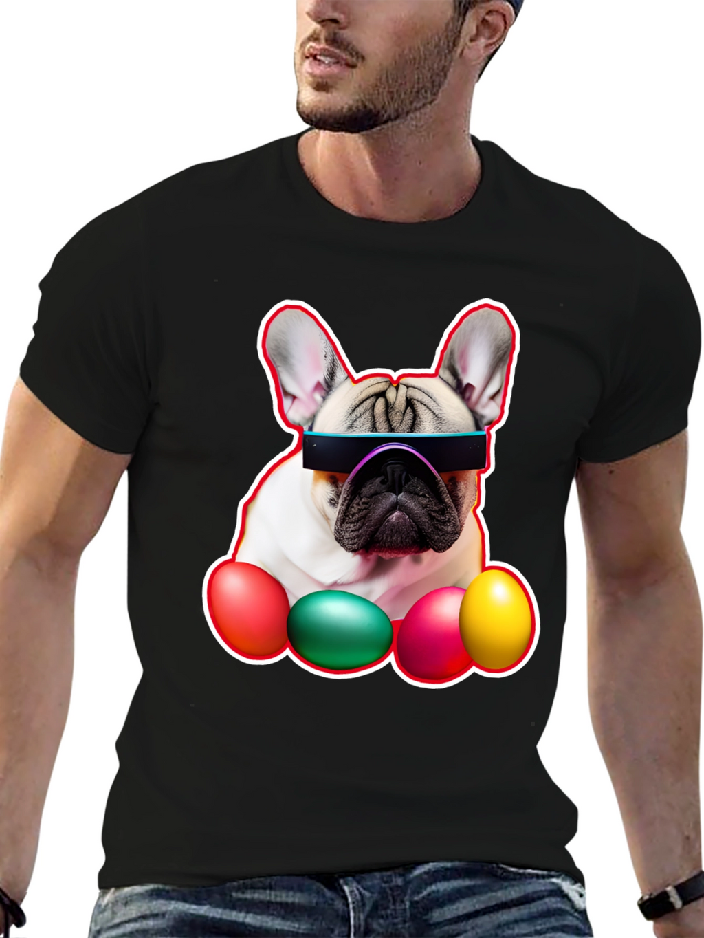 Cool Dog with Easter Eggs Graphic Tee