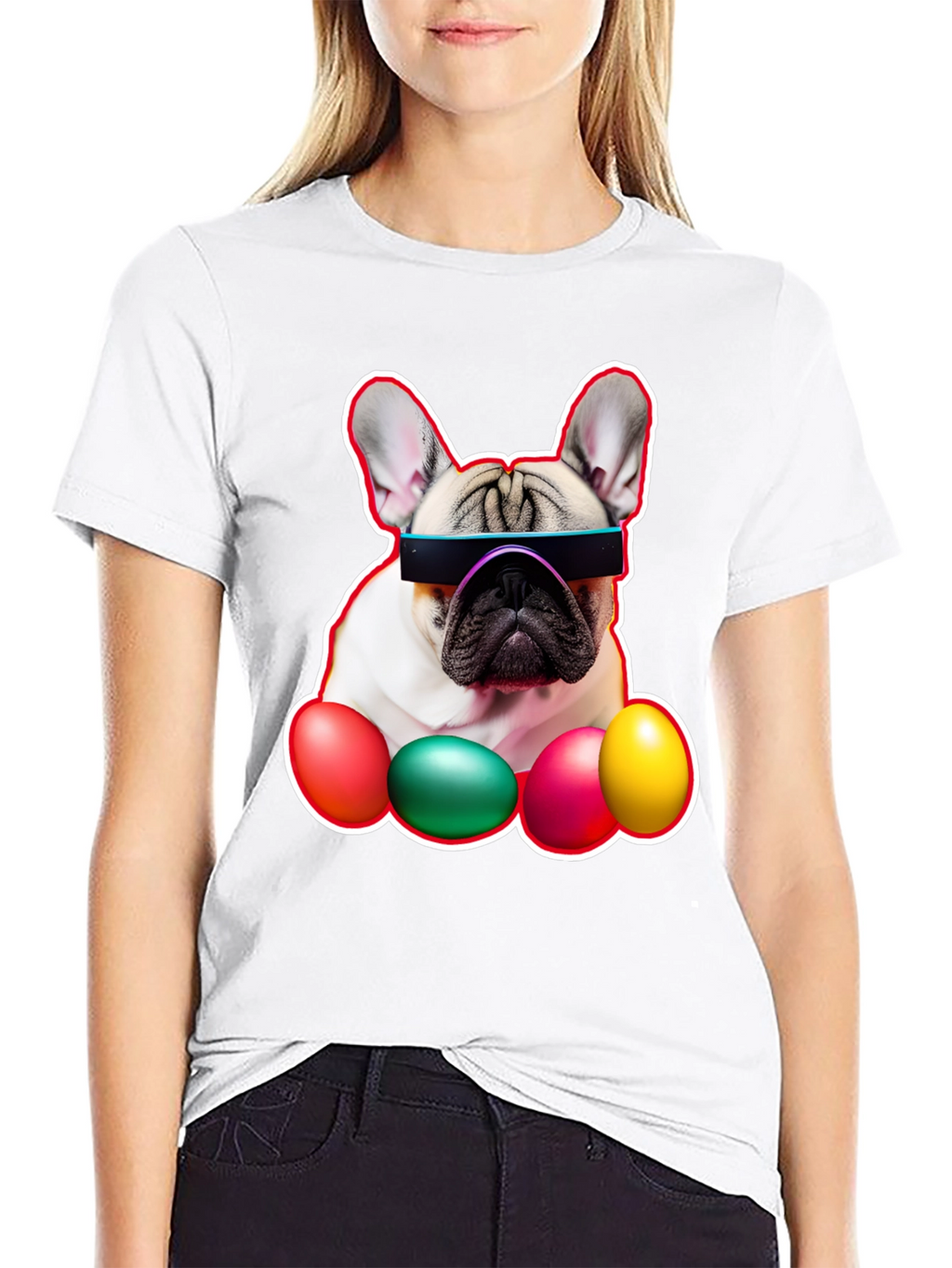 Cool Dog with Easter Eggs Graphic Tee