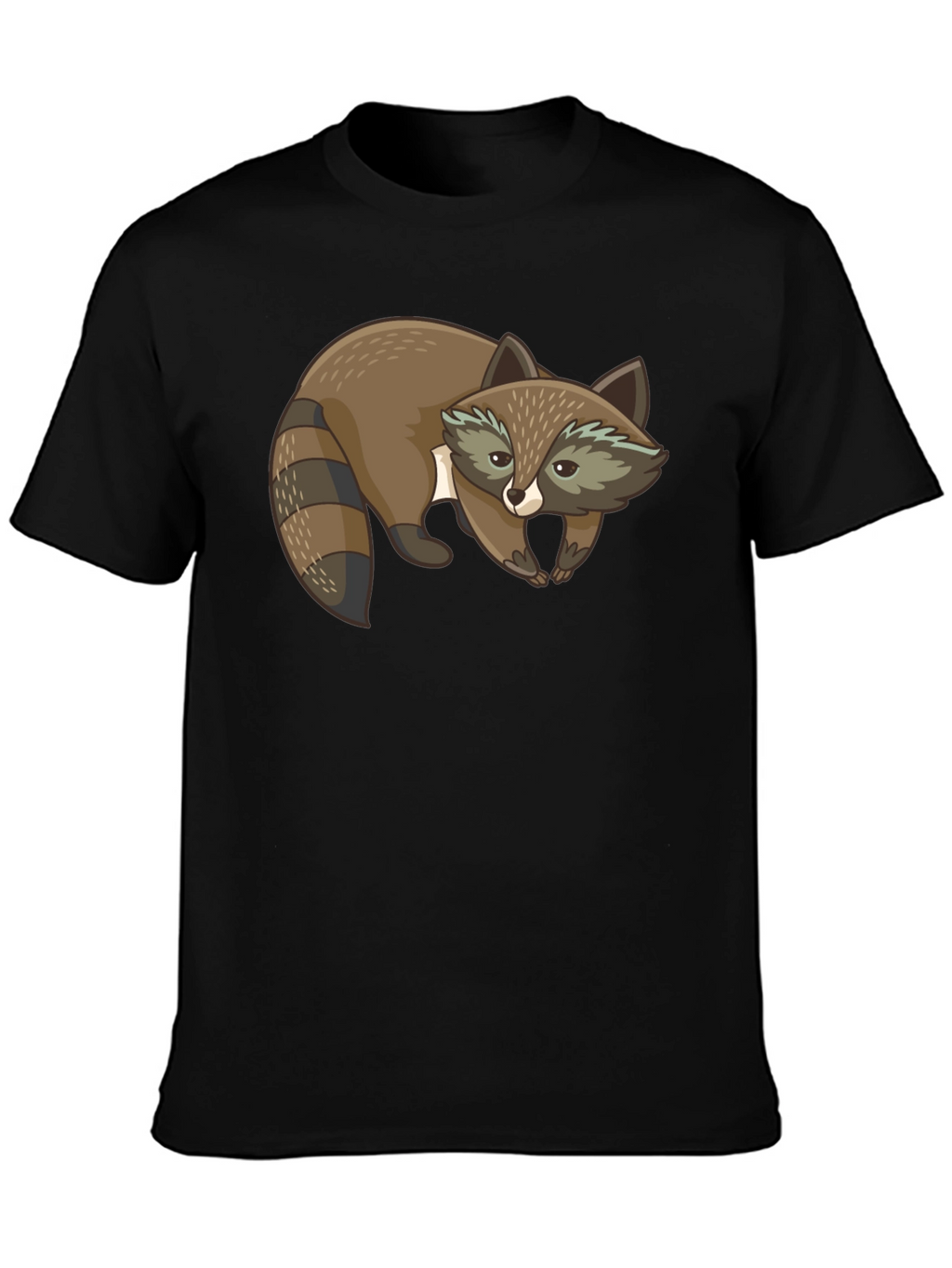 Cute Raccoon Graphic Print Black T-Shirt