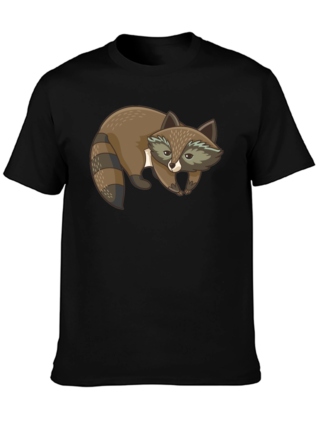 Cute Raccoon Graphic Print Black T-Shirt