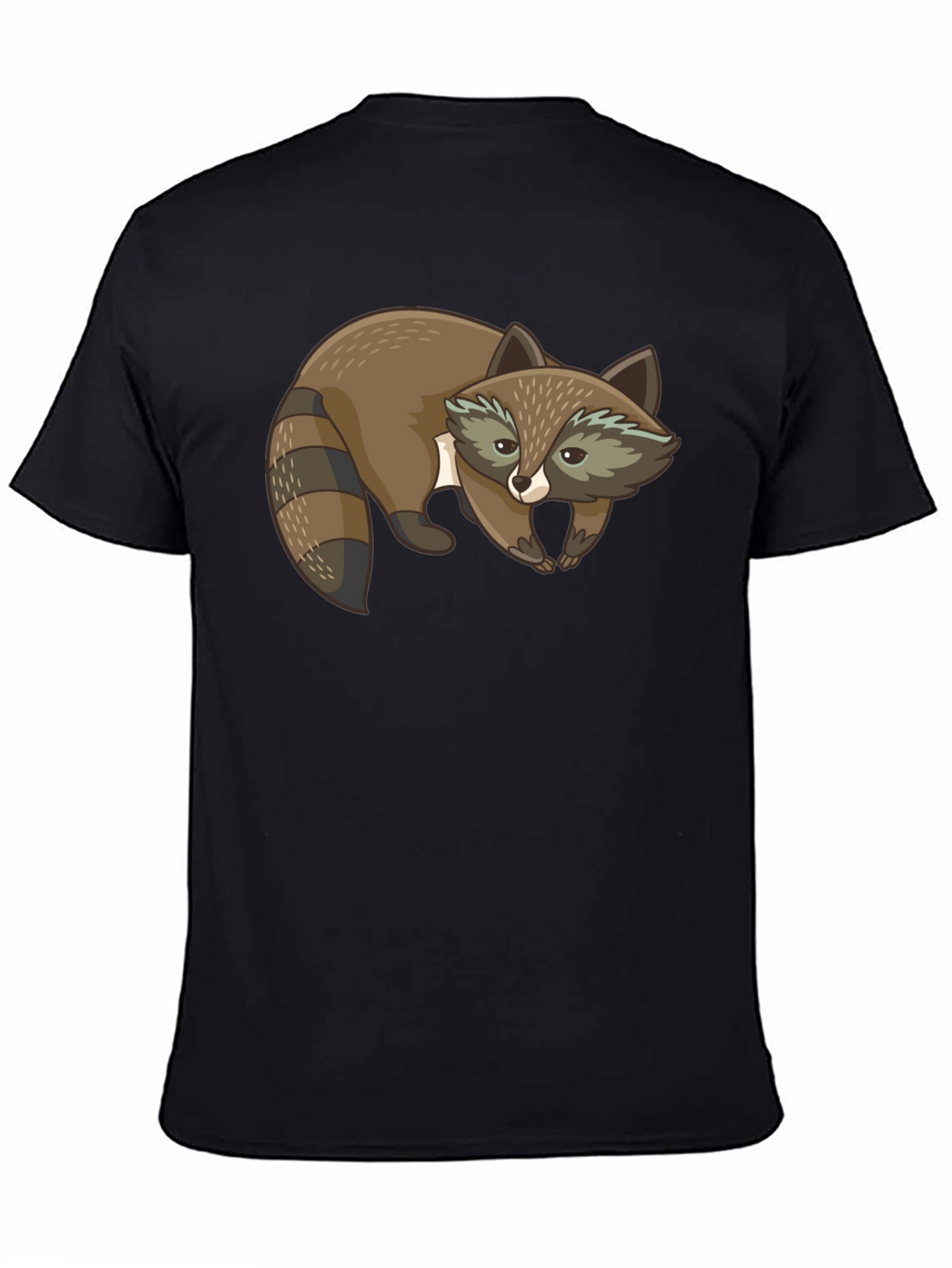 Cute Raccoon Graphic Print Black T-Shirt