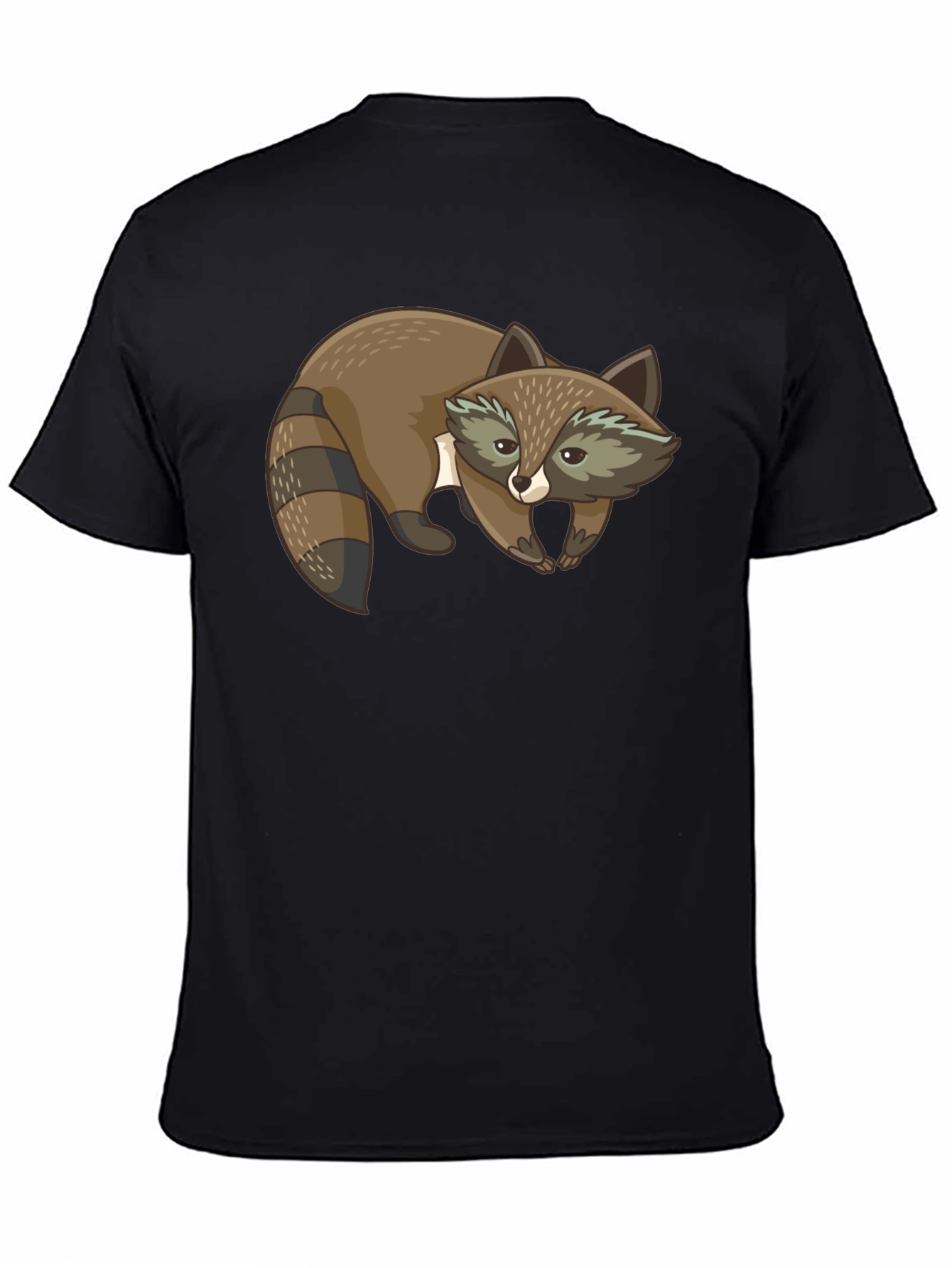 Cute Raccoon Graphic Print Black T-Shirt