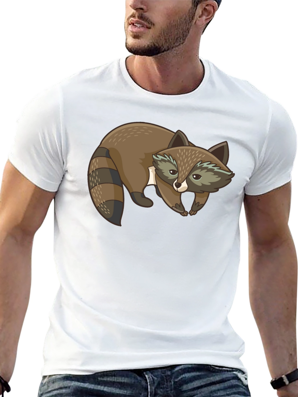 Cute Raccoon Graphic Print Black T-Shirt