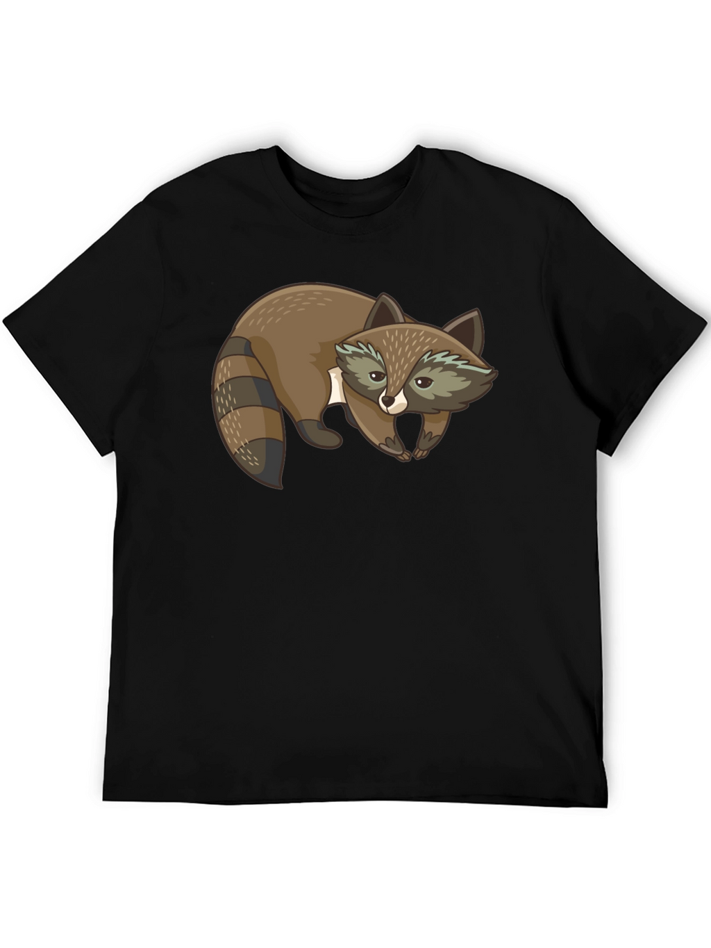 Cute Raccoon Graphic Print Black T-Shirt