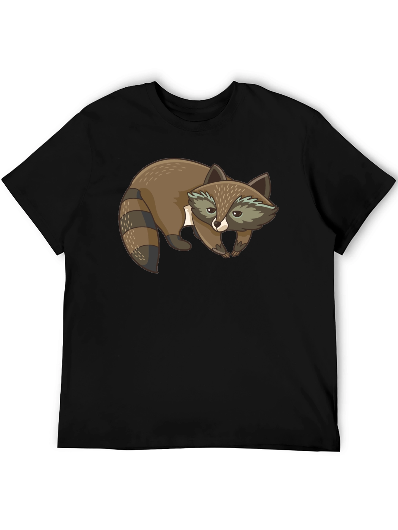 Cute Raccoon Graphic Print Black T-Shirt