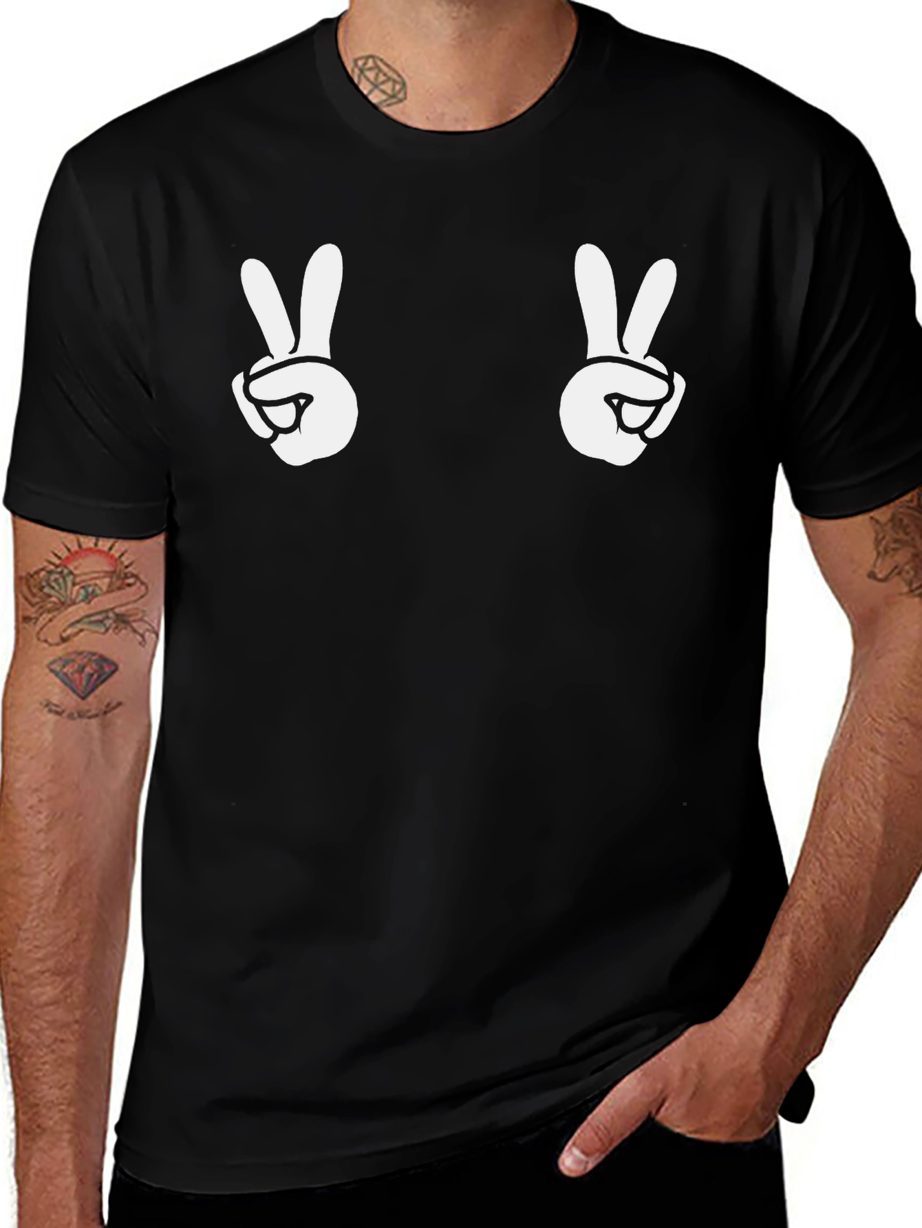 Peace Sign Graphic Tee - Black Cotton Casual Shirt