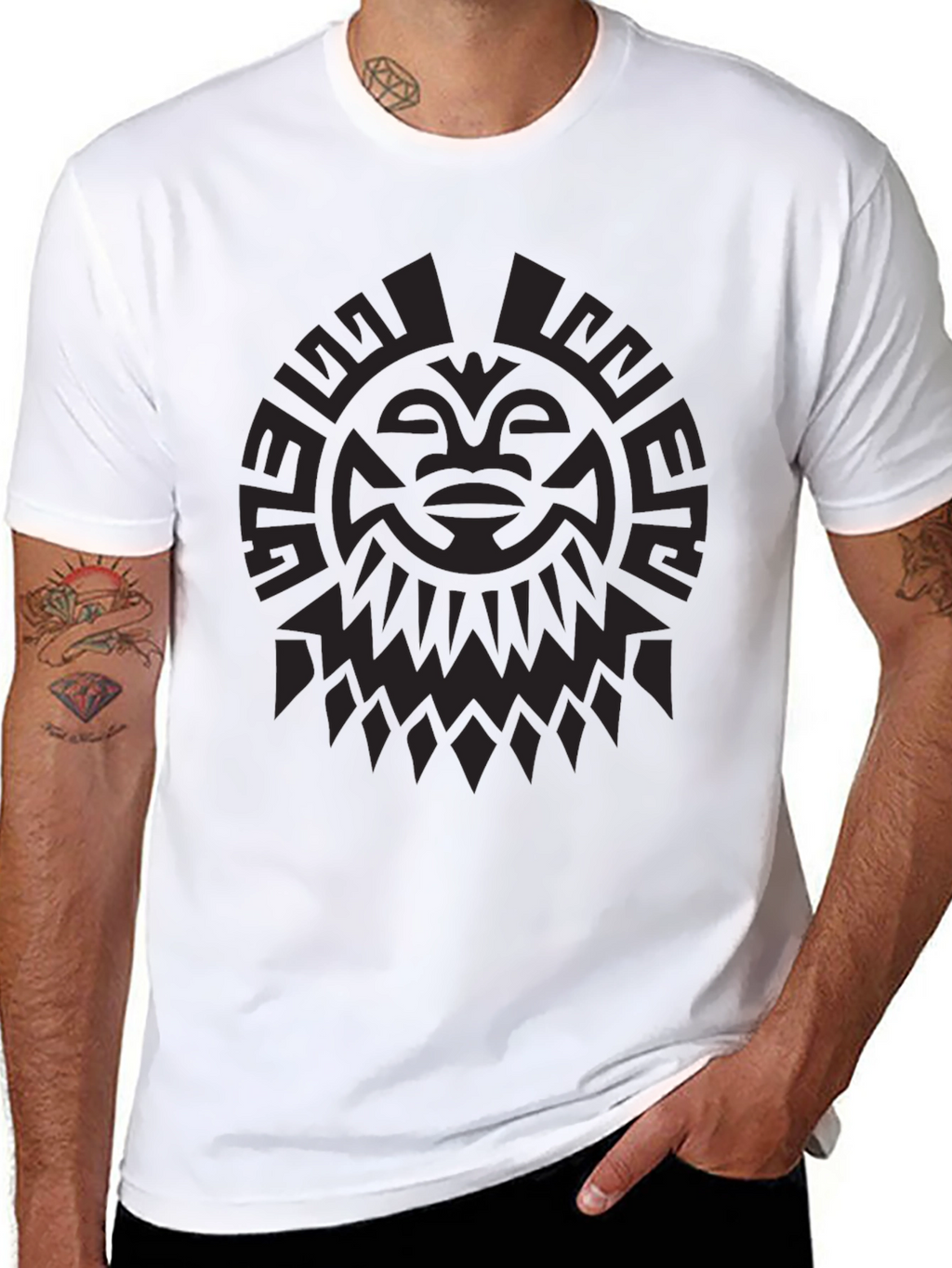Tribal Sun Graphic Print Black T-Shirt