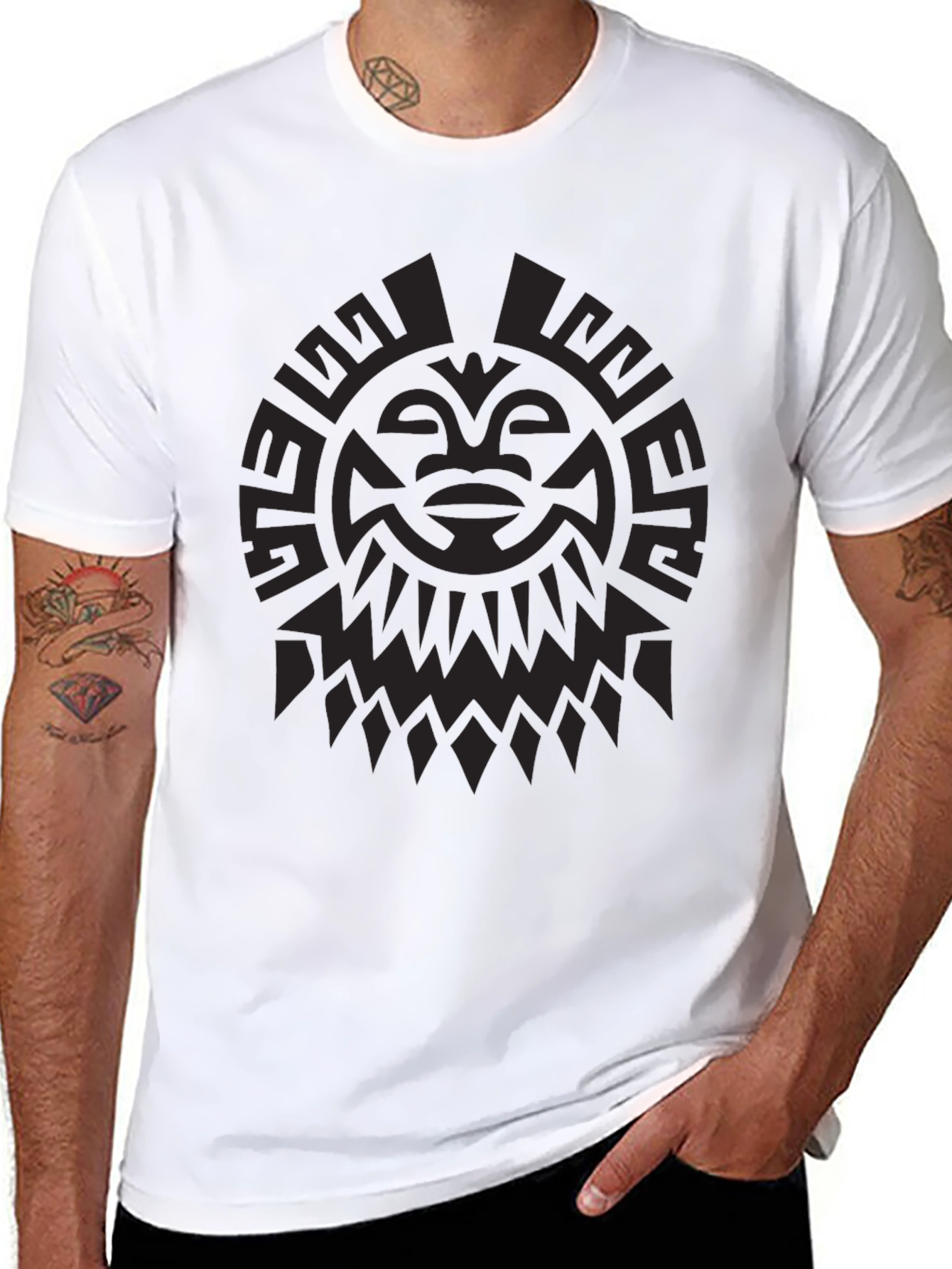 Tribal Sun Graphic Print Black T-Shirt