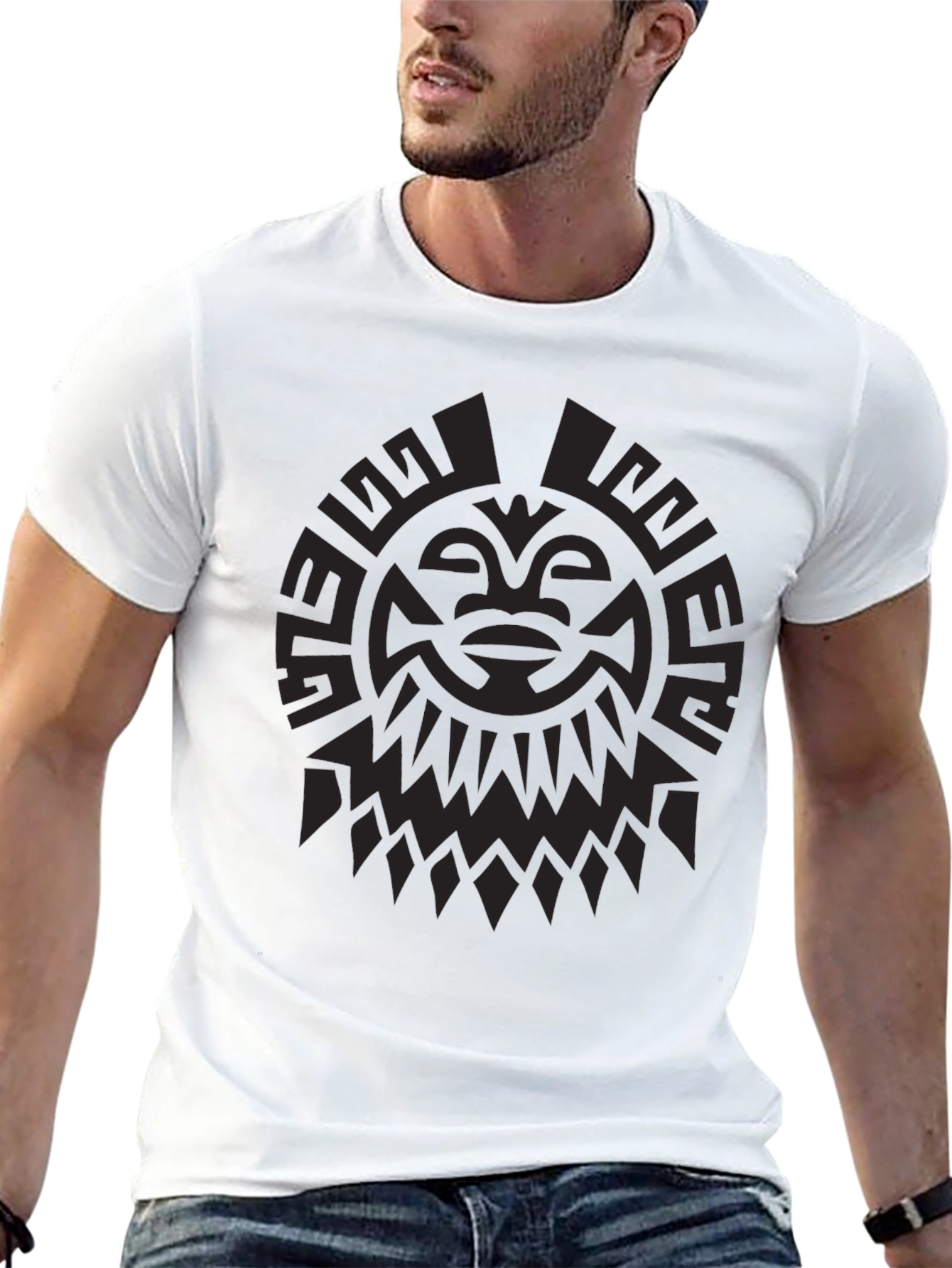 Tribal Sun Graphic Print Black T-Shirt