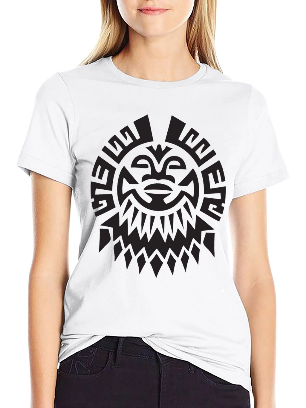 Tribal Sun Graphic Print Black T-Shirt