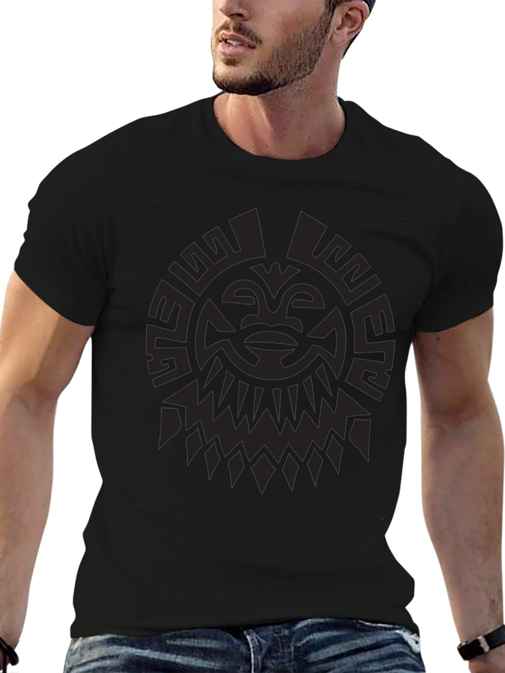 Tribal Sun Graphic Print Black T-Shirt
