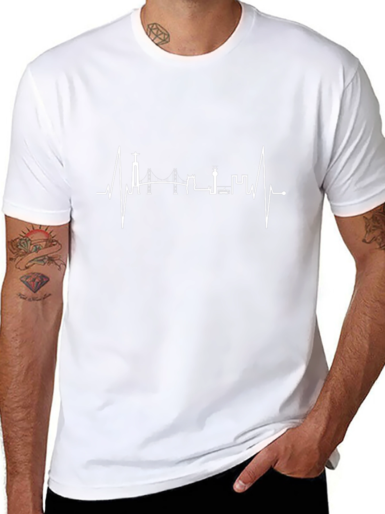Lisbon Skyline Heartbeat Black T-Shirt