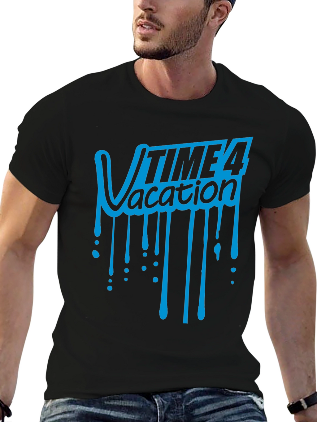 Time 4 Vacation Graphic T-Shirt - Black Cotton Tee
