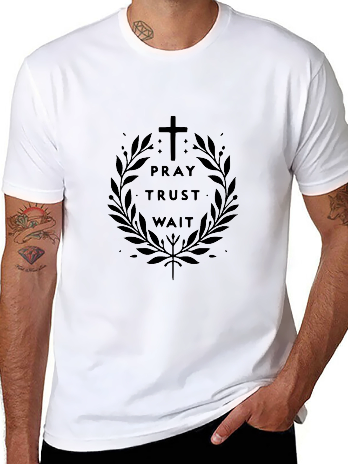 Pray Trust Wait Graphic Tee - Christian T-Shirt