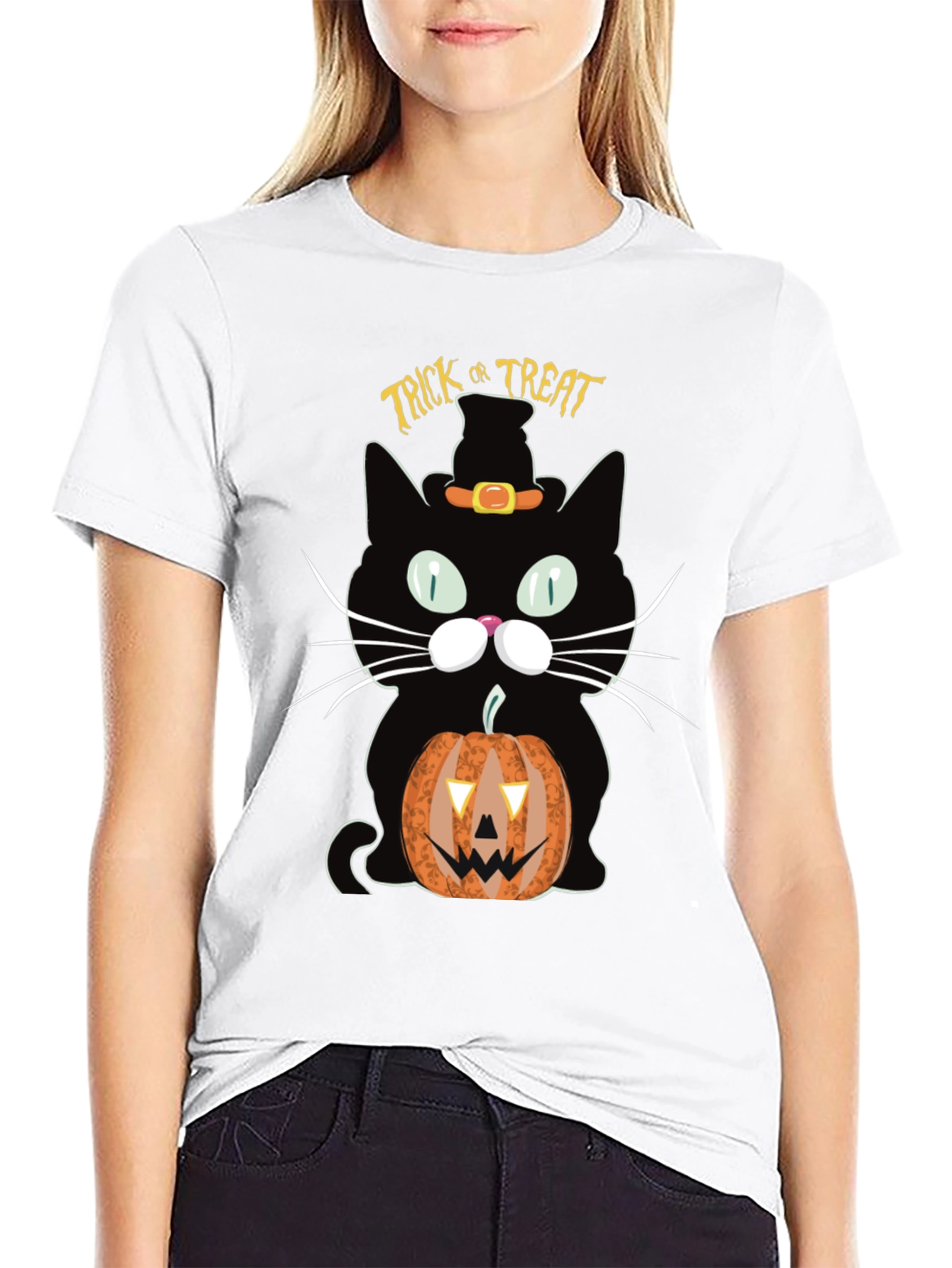 Halloween Black Cat Trick or Treat T-Shirt