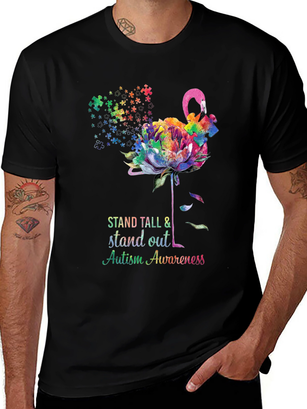 Autism Awareness Flamingo T-Shirt - Stand Tall