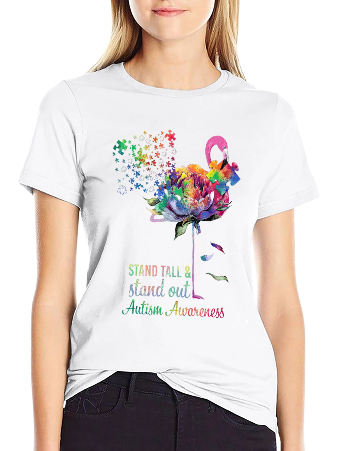 Autism Awareness Flamingo T-Shirt - Stand Tall